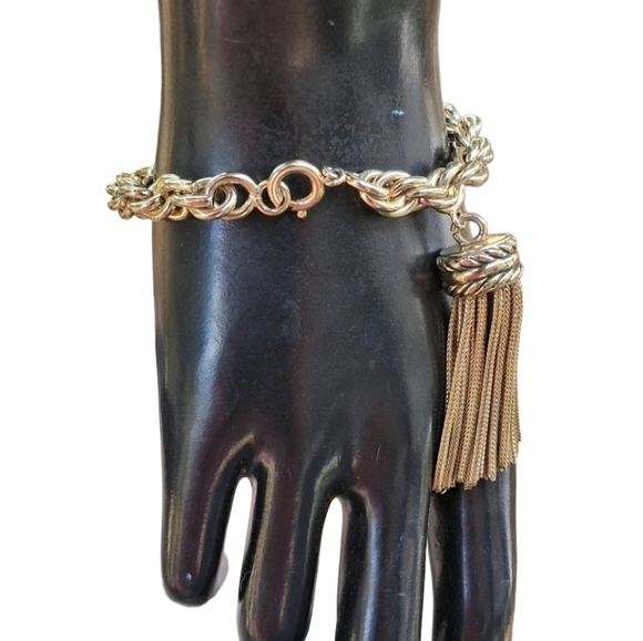 Vintage Chunky Gold Rope Chain Tassel Charm Bracelet - Picture 2 of 6